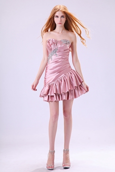 Fitted Sweetheart A-line Mini Length Dusty Rose Homecoming Dress Asymmetrical Waist 