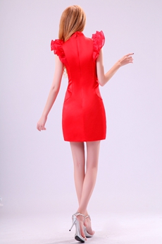 Modern High Collar Sheath Mini Length Red Cocktail Dress 
