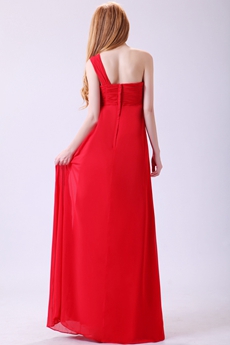 Form-fitting Asymmetrical Straps A-line Red Chiffon College Graduation Dress 
