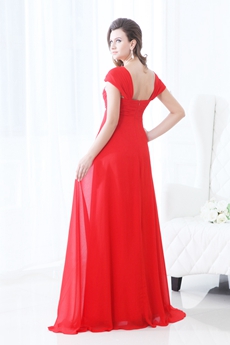 Exquisite Double Straps A-line Red Chiffon Plus Size Prom Dress 