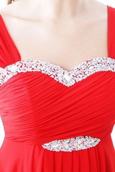 Exquisite Double Straps A-line Red Chiffon Plus Size Prom Dress 