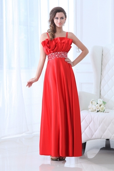 Modest Spaghetti Straps Ankle Length Red Junior Prom Dress 