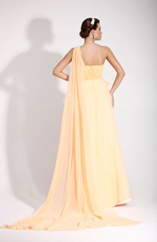 Exquisite One Shoulder Long Length Pale Yellow Evening Gown