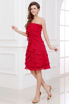 Stunning Strapless Knee Length Red Wedding Guest Dress 