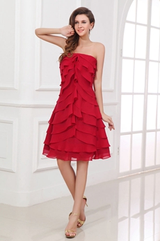 Stunning Strapless Knee Length Red Wedding Guest Dress 