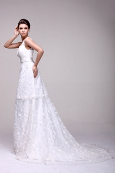 Grecian Plunge Neckline Lace Wedding Dress 1950