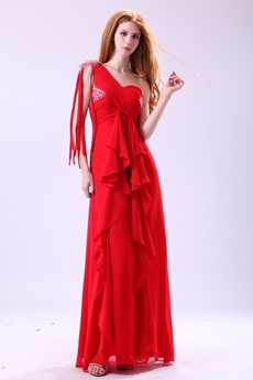 Latest One Shoulder A-line Full Length Prom Dress With Tassel 