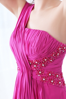 Flattering One Shoulder A-line Fuchsia Prom Dress 2016