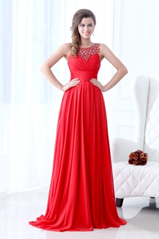 Magical Scoop Neckline A-line Red Chiffon Prom Dress Beads 