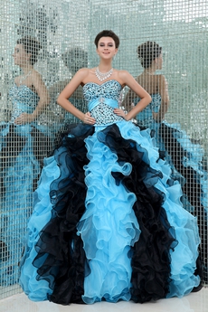 Colorful Sweetheart Ball Gown Organza Blue & Black Sweet 15 Dress 