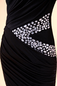 Modern One Shoulder Little Black Dress With Rhinestones