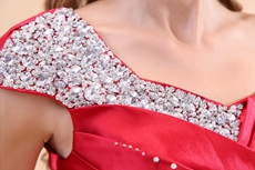 One Shoulder Ankle Length Red Prom Party Dress With Beads 