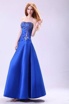 Stylish Sweetheart Royal Blue Satin Prom Dress With Great Handwork 