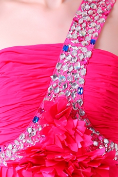 Dazzling Single Straps A-line Fuchsia Prom Dress With Handmade Flowers