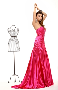 A-line Satin Fuchsia Long Prom Party Dress