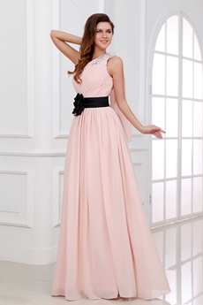 Adorable One Shoulder Column Pink Prom Dress With Black Sash 