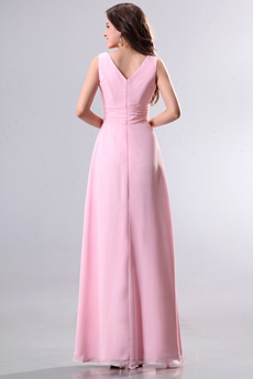 Charming V-Neckline Column Full Length Pink Chiffon Bridesmaid Dress 