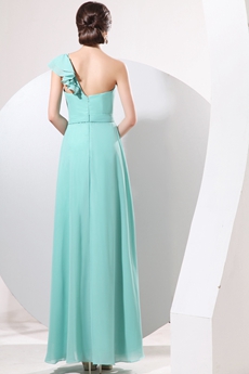 Pretty One Shoulder Ankle Length Jade Green Bridesmaid Dress 