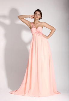 Glamour One Shoulder Pink Chiffon Maternity Formal Evening Gown 