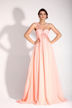 Glamour One Shoulder Pink Chiffon Maternity Formal Evening Gown 