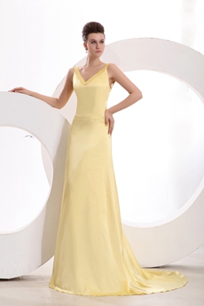 Chic V-Neckline Backless Yellow Evening Gown 