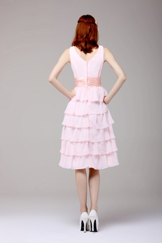 V-Neckline Knee length Pearl Pink Chiffon Junior Prom Gown 