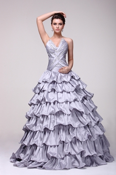 Discount V-neckline Ball Gown Silver Gray Quinceanera Dress 