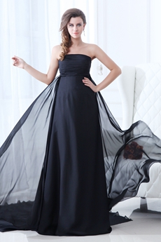 Flattering Strapless Empire Full Length Black Chiffon Plus Size Prom Dress 