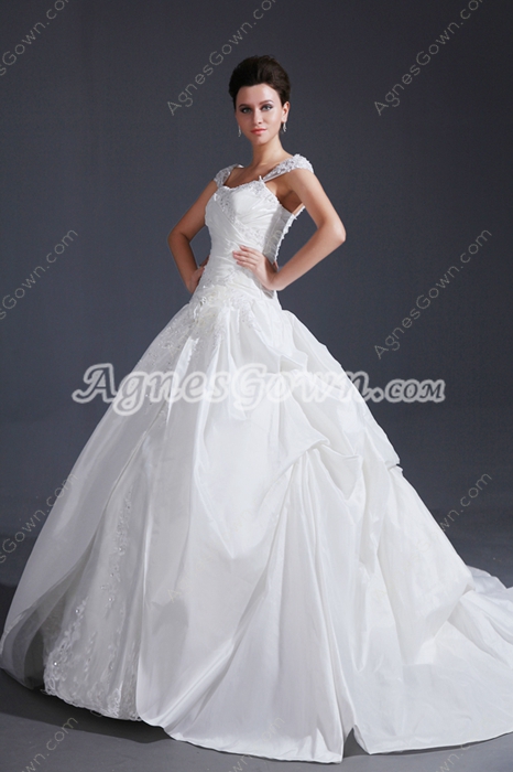 Best Cap Sleeves Ball Gown Wedding Dress With Handmade Flowers 