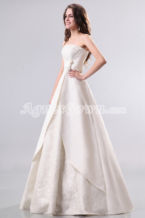 Modern Strapless Satin & Lace Plus Size Wedding Dress 