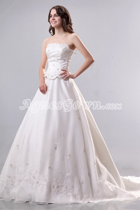 Desirable Strapless Embroidery Organza Wedding Dress 2016