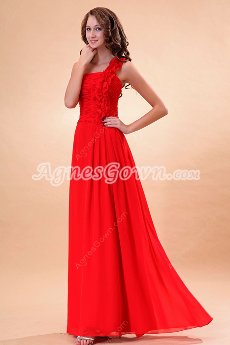 Elegance One Shoulder A-line Red Formal Evening Dress With Ruffles 