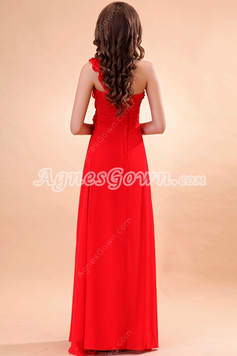 Elegance One Shoulder A-line Red Formal Evening Dress With Ruffles 