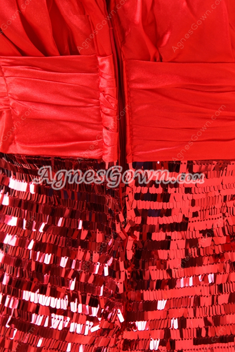 One Shoulder Red Sequined Lace Formal Evening Dress 