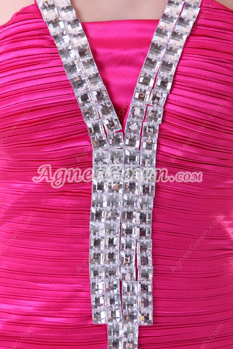Unique Halter Mini Length Hot Pink Homecoming Dress With Rhinestones 