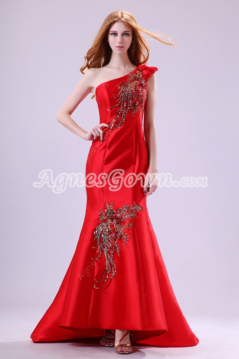 Wonderful One Shoulder Trumpet/Mermaid Red Prom Dress With Sequins 