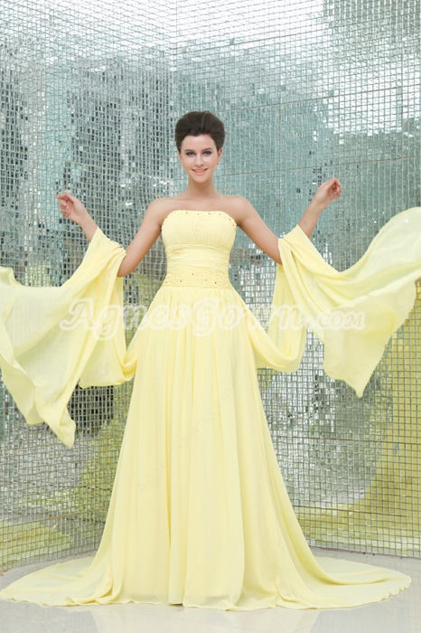 Magical Strapless A-line Daffodil Yellow Prom Dress With Beads 