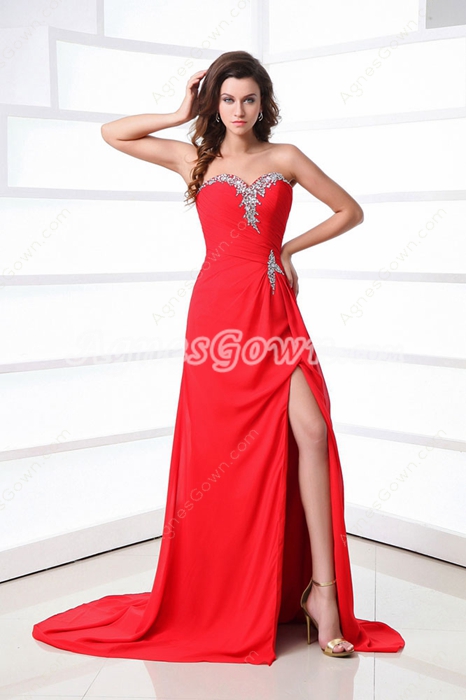 Gorgeous Sweetehart A-line Red Chiffon Celebrity Evening Dress 