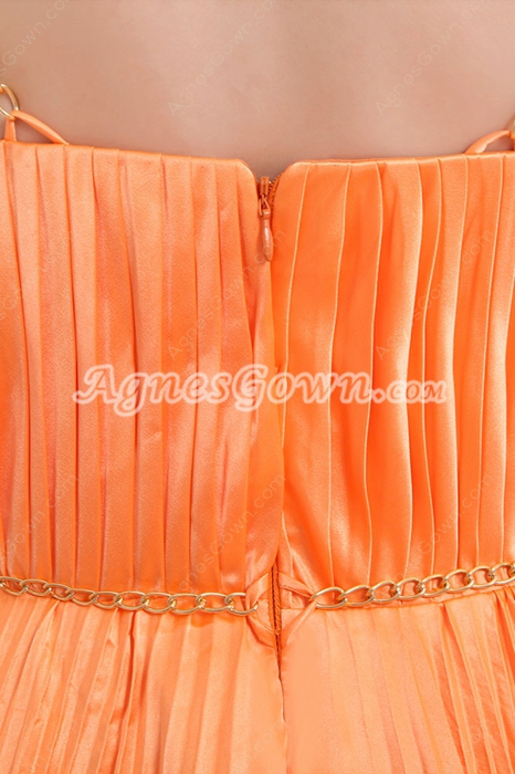 Spaghetti Straps V-Neckline Orange Satin Celebrity Prom Dress 