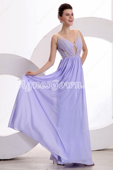 V-Neckline Column Lavender Illusion Graduation Dress 