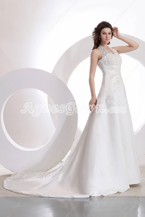 Modesty Top Halter A-line Plus Size Wedding Dress With Buttons 