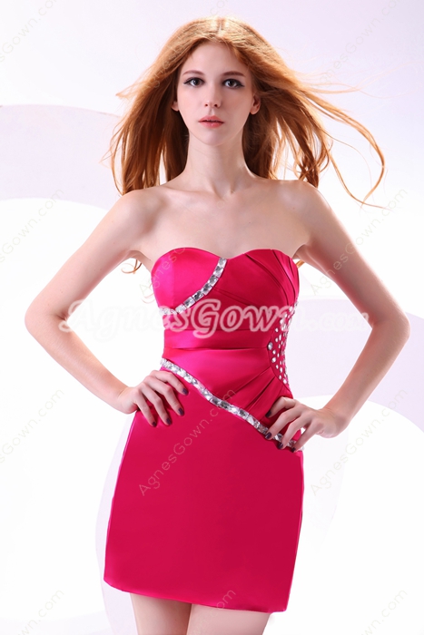 Chic Sweetheart Mini Length Fuchsia Nightclub Dress With Diamonds 