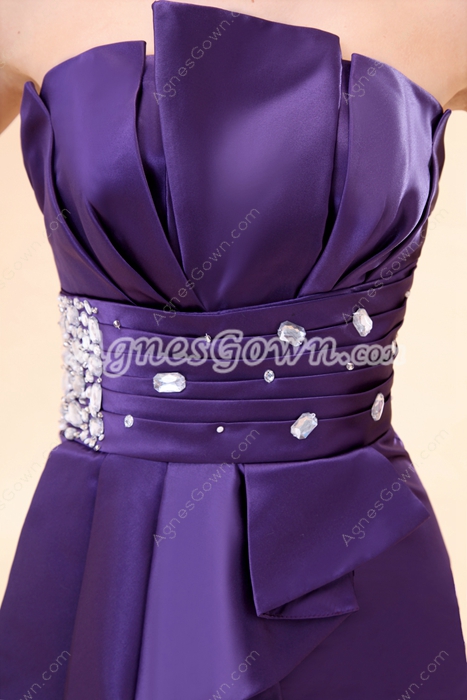 Strapless A-line Mini Length Purple Cocktail Dress With Rhinestones 