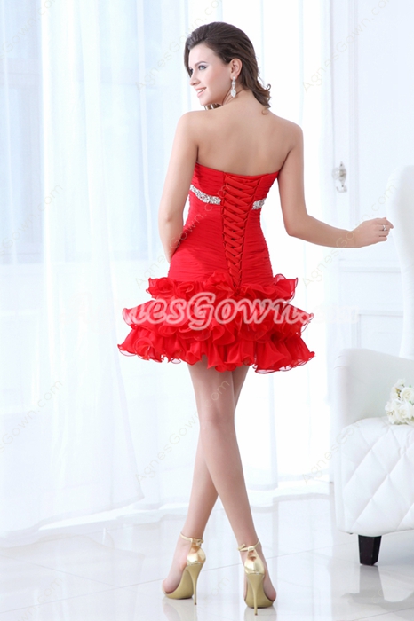 Chic Sweetheart A-line Mini Length Red Cocktail Dress Corset Back 
