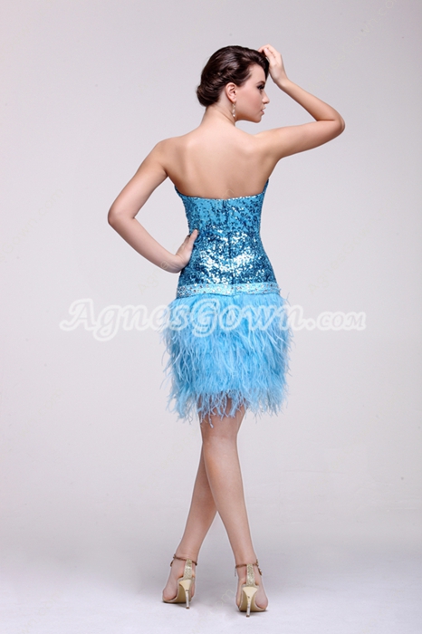 Exquisite Sparkled Blue Homecoming Dress With Fur