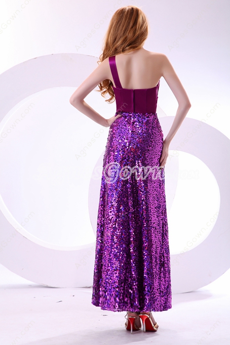 Gorgeous Ankle Length Sparkled Purple Prom Dress