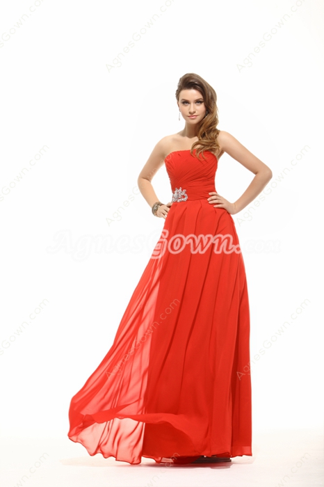 Modest Strapless Red Chiffon Plus Size Bridesmaid Dress