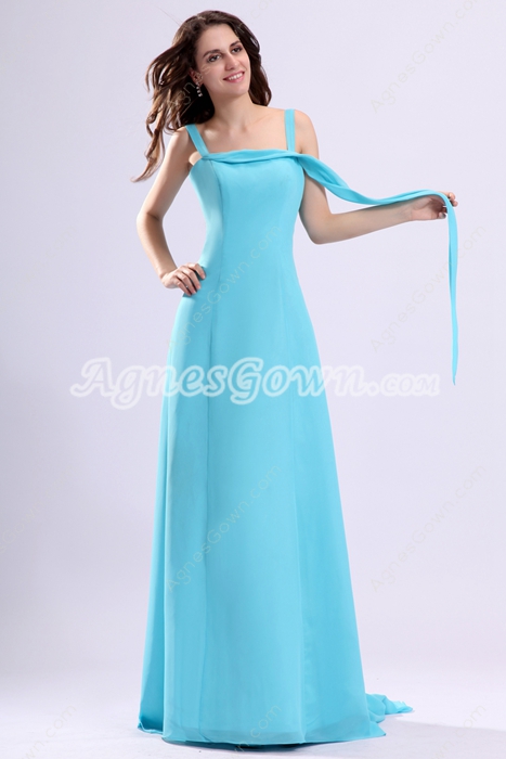 Trendy A-line Blue Chiffon Evening Dress 