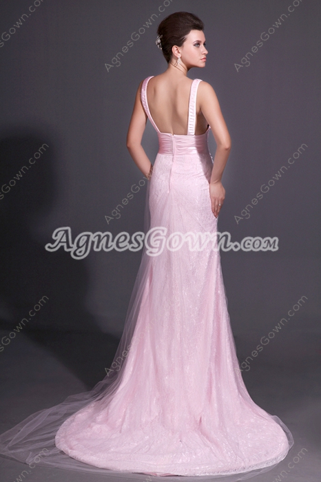 Fashionable V-Neckline A-line Pink & Black Celebrity Evening Dress 