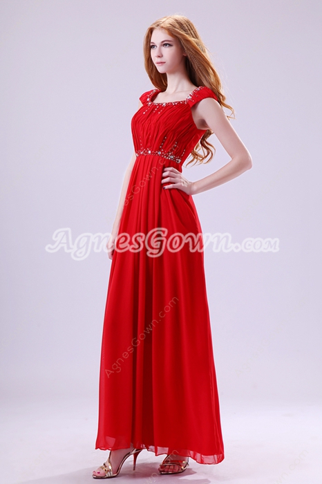 Impressive Straps A-line Ankle Length Red Chiffon Graduation Dress 